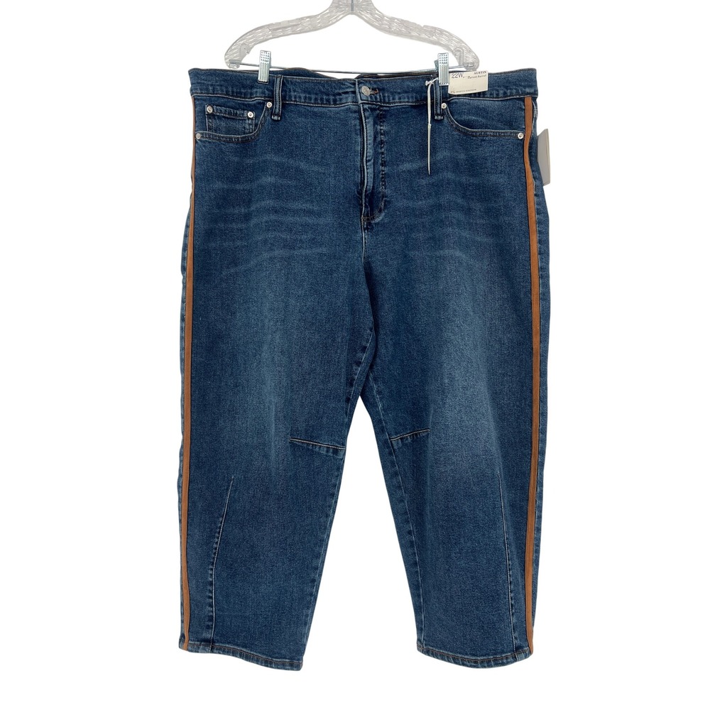 Jessica Simpson Austin Darted Barrel Jeans Womens 22W Blue NWT Side Stripe Ankle